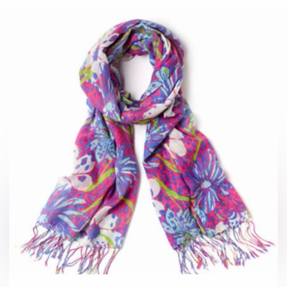 LILLY PULITZER Murfee Silk Cashmere Fringe Scarf In The Garden